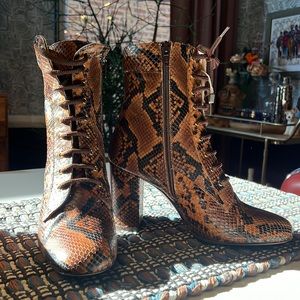 ❌SOLD❌ Pinko - Brown Python lace-up booties - Sz 39